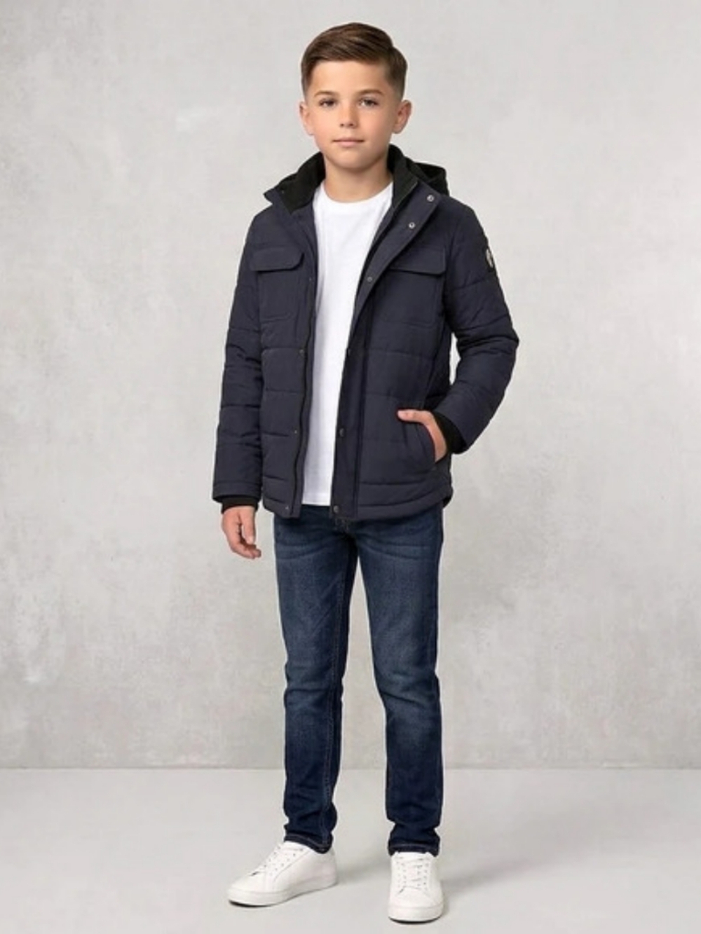 NWT Free Country Boys' Puffer Hoodie Shacket Jacket Coat
